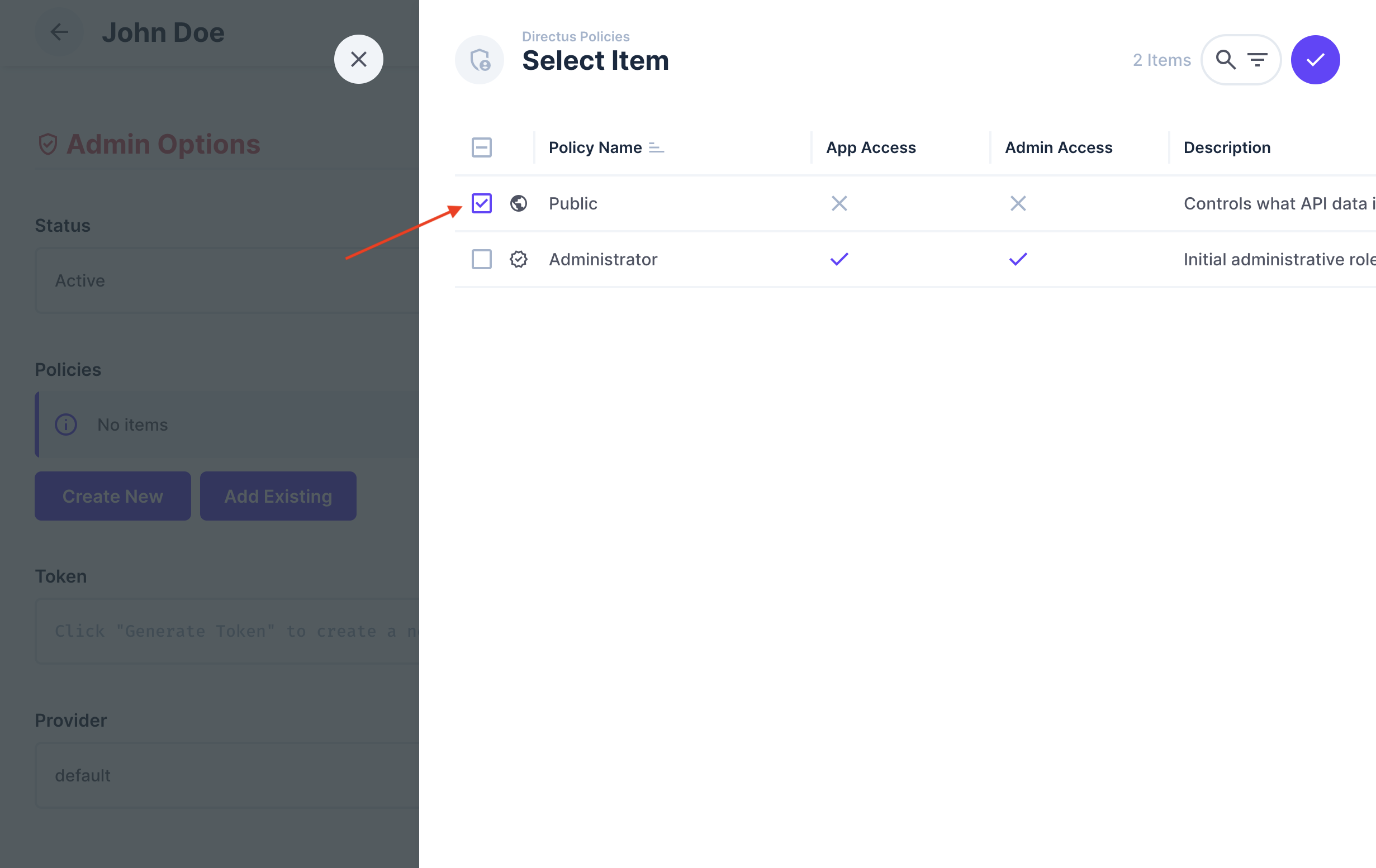 Directus User Policy